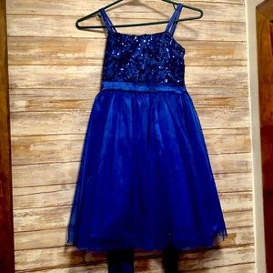 Vibrant Petite Adele blue rhinestoned pageant/formal dress.